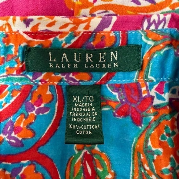 Lauren Ralph Lauren Women Colorful Button Up Shirt Size XL Artsy Hippie Boho - Picture 7 of 8